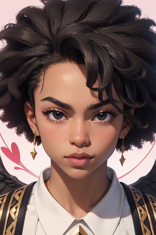 masterpiece, best quality, detail, 1afroboy, takehiko inoue style, handsome, harmony, mewing, definided jaw, sharp well-contoured jawline, symmetrical, cheekbones, dark skinned, black eyes, face, eyes almond-shaped, afro nose straight proportionate, Cupid's bow on the upper lip, lips are full and well-defined, mouth, groomed eyebrows, black hair