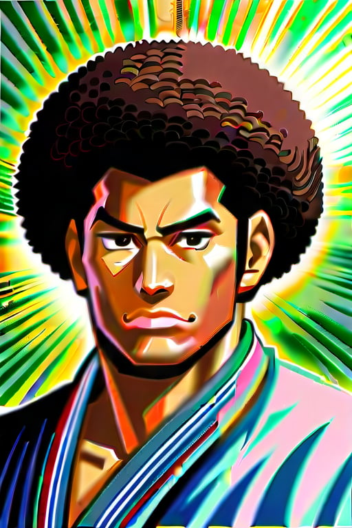 masterpiece, best quality, detail, 1boy, brown_skin, takehiko inoue style, handsome, harmony, mewing, definided jaw, sharp well-contoured jawline, symmetrical, cheekbones, dark skinned, black eyes, face, eyes almond-shaped, afro nose straight proportionate, Cupid's bow on the upper lip, lips are full and well-defined, mouth, groomed eyebrows, black hair