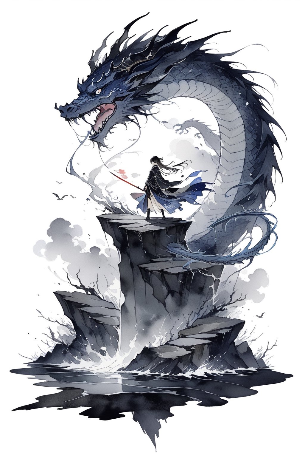 a powerful artifact that can grant immortality is guarded by a powerful dragon
masterpiece, best quality, aesthetic,neue wilde,Watercolour,chinese ink drawing