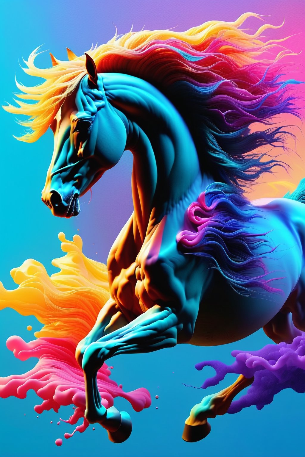 Highly detailed and hyper-realistic documentary photo of a wild horse with his blowing mane. BREAK vaporwave aesthetics, (documentary shot:1.2), eye level, BREAK vibrant colours, (extremely realistic and accurate:1.4), league of legends, BREAK octane render, intricate, ultra-realistic, elegant, highly detailed, digital painting, artstation, concept art, smooth, sharp focus, style by Leonardo Style, DonMn1ghtm4reXL,comic book,abstrgn, BREAK no humans