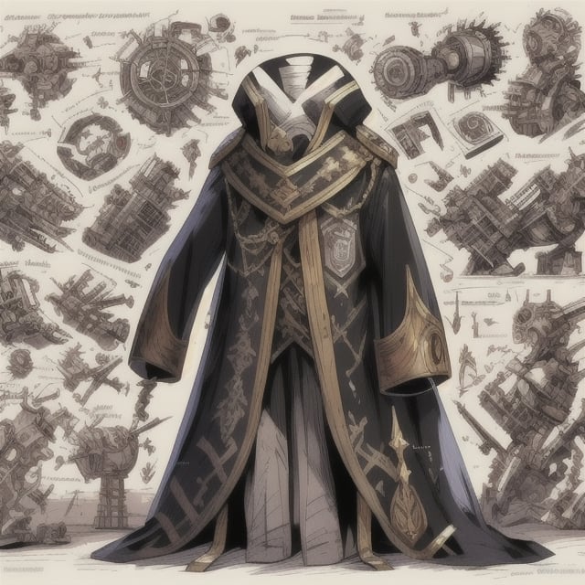 design of a 2D male character, comic style, based on the combination of the chess pieces of the white king and the black king, with designs on machinery and robotics steampunk in the clothing, background to contrast the character.