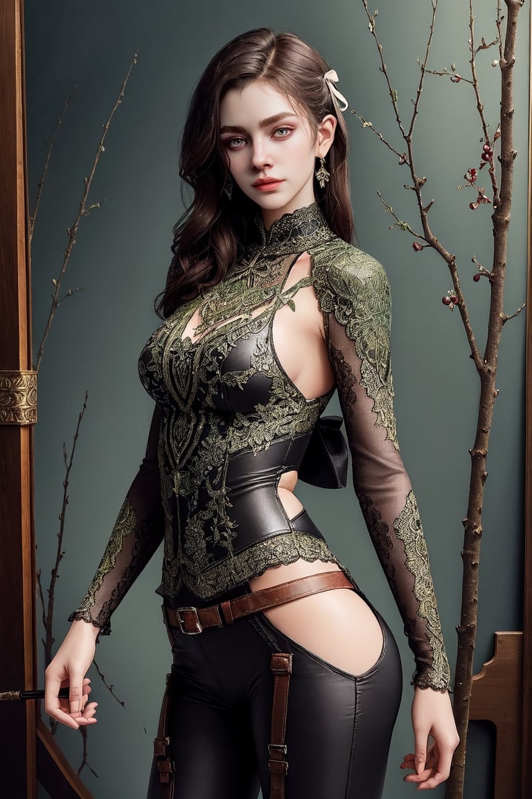 wood archer, tight tunic, leather pants, pretty, archer, forest, green tunic, warrior, holding bow, (((masterpiece))),  (((best quality))),  ((ultra-detailed)),  (illustration),((an extremely delicate and beautiful)),(detailed light),(bloom),looking at viewer,more detail, hot body, leather, butt view, pretty butt