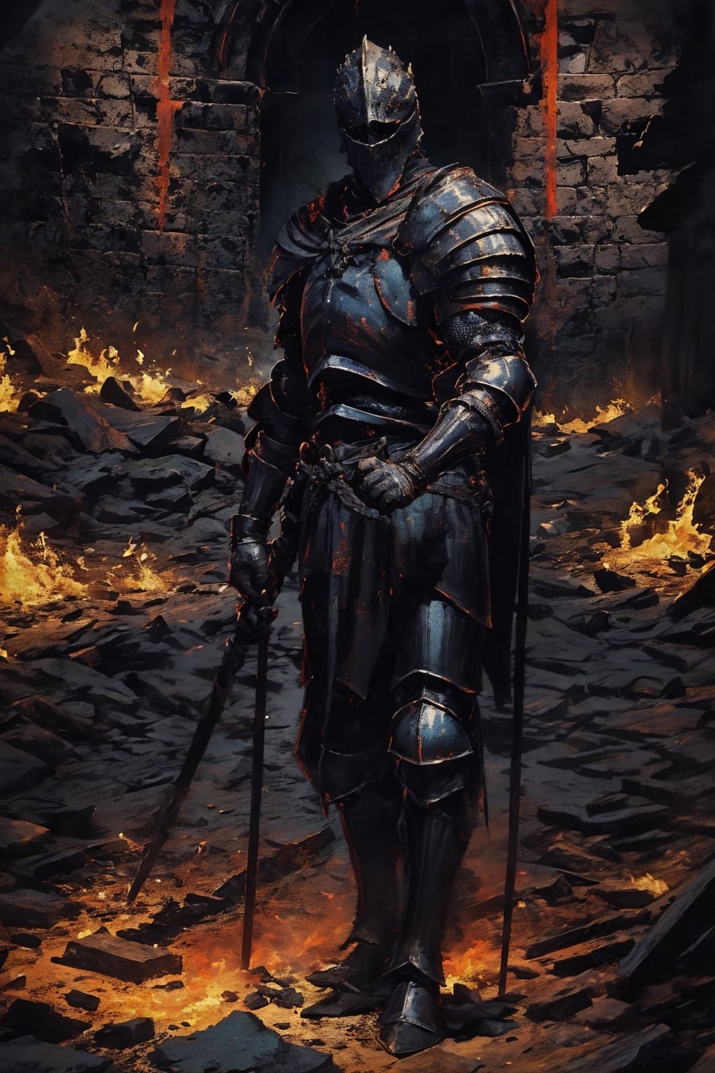 high quality, higher details, masterpiece, beautiful, 4k, 8k, epic (full shot plane), medieval knight with demonic features, heavy metal armor, tense, dramatic scene, muscle, detailed armor, lots of detail, high quality, lots of lighting,
,nodf_lora,Soul_of_Cinder