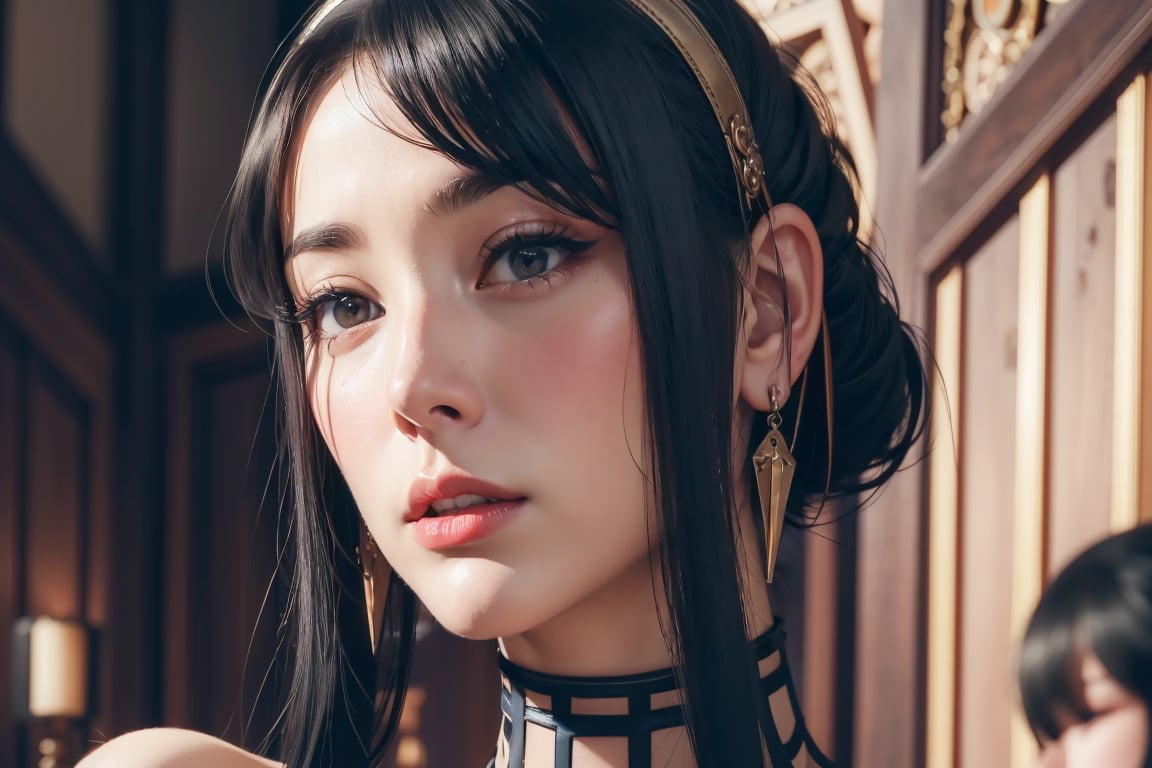 Perfect face, perfect body, blue eyes, glamorous, gorgeous, delicate, romantic, Elizabethan woman, steampunk gothic romanticism, Harrison Fisher dark twist style, anime, zoomed in, short hair with long locks, (thick eyeliner), (eye shadow),(red lips), blush