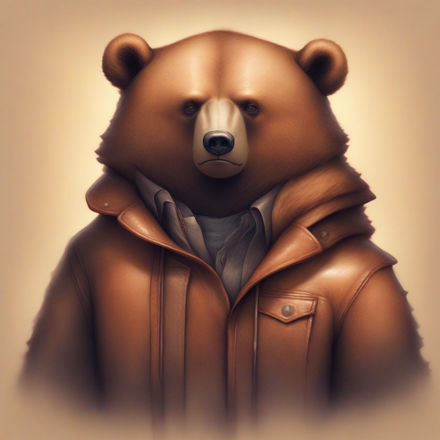 a antropomorphic bear wearing a leather jacket