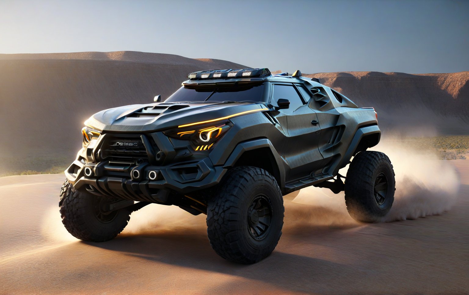 Masterpiece, 4k, High Resolution, Octane Render, Unreal Engine 5, Award Winning, Dramatic Lighting, Intricate, 8k Highly Professional Detail, HDR, Smooth, Sharp Focus, Illustration, Unreal Engine 5, Octane Render, Cinematic Light, dynamic volumetric lighting, Off-road suspension,baja, Armored vehicle,suv, all-terrain vehicle, concept, science fiction, (f150:0.2),oshkosh m-atv jltv,humvee, Knight XV ,future,c_car,JB64,TechStreetwear,ROBOT,exosuit,LegendDarkFantasy, 3D SINGLE TEXT,HYPER REAL