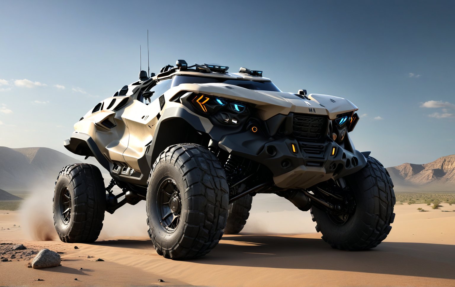 Masterpiece, 4k, High Resolution, Octane Render, Unreal Engine 5, Award Winning, Dramatic Lighting, Intricate, 8k Highly Professional Detail, HDR, Smooth, Sharp Focus, Illustration, Unreal Engine 5, Octane Render, Cinematic Light, dynamic volumetric lighting, Off-road suspension,baja, Armored vehicle,suv, all-terrain vehicle, concept, science fiction, (f150:0.2),oshkosh m-atv jltv,humvee, Knight XV ,future,c_car,JB64,TechStreetwear,ROBOT,exosuit