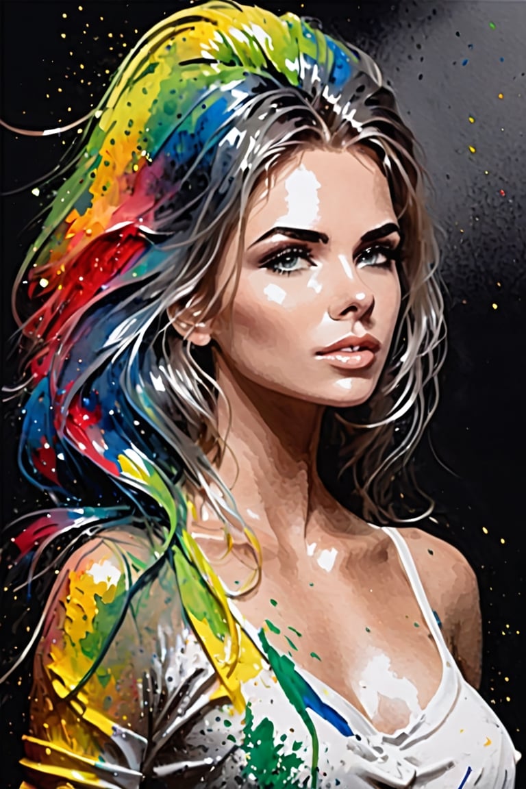 (abstract very beautiful woman from paint,  (Grizail paint chromatic:1.5),brush strokes  of color, water colrs, sketch,, textured, black background),natalee,ais-acrylicz,covered with ais-acrylicz,oil paint,3D MODEL,Pixel art