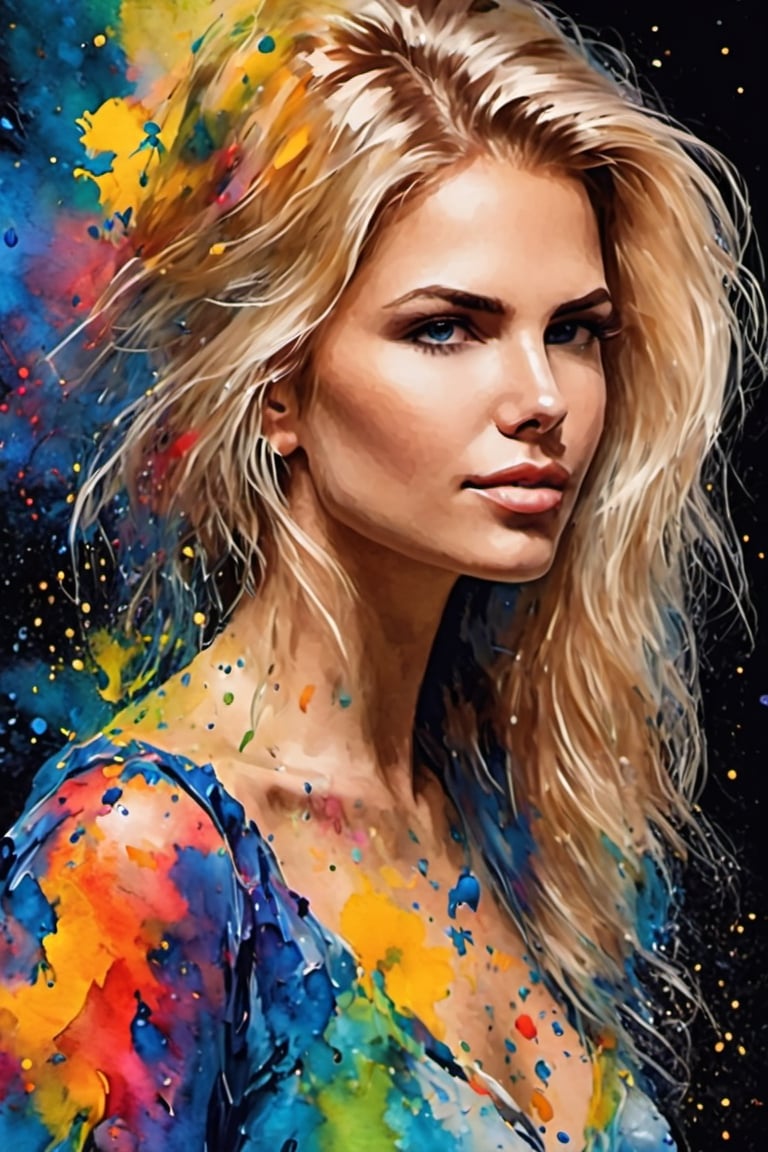(abstract very beautiful woman from paint, long blonde hair,  (Grizail paint chromatic:1.5),brush strokes  of color, water colrs, sketch,, textured, black background),natalee,ais-acrylicz,covered with ais-acrylicz,oil paint,3D MODEL,Pixel art,ink , white background
