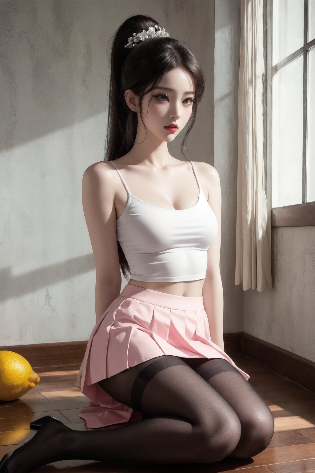 (half body ) (White shirt)  ( pink skirt), 1girl,pretty face,High definition face,make up,crying, large open breasts , cleavage, arms tied behind back ,mmg2.0,  shiny black shiny  thin pantyhose,Take off school uniform,Barbie Bedroom,medium_breast_bondage,enakorin,ffff,Plump thighs,bust_shot,wings,reina_miyoshi, cute girl,both knees erect lying floor,Small shoulder,Narrow shoulders,no wings,cute,white shose,Front view,Characters fill the picture,The head is in the picture,qbyc,silver,klee (genshin impact),diaochan,double ponytail,OD,women,blond hair,mecha,hina,lemon0028,Face close-up,Beautiful eyelashes,2 legs,EpicStyle,Young beauty spirit ,Best face ever in the world,face_veil