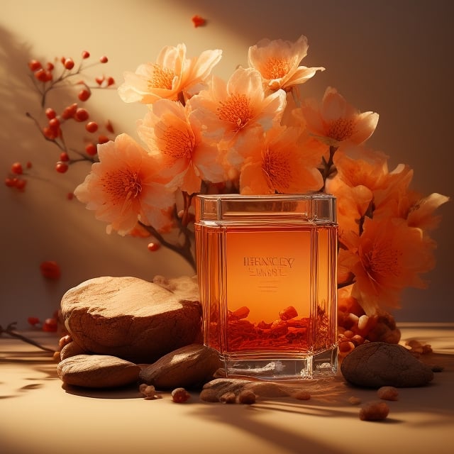 masterpiece, best quality, photography advertising of a glass of whiskey , myphamhoahong photo, flower, (orange flower:1.2), leaf, branch, petals, plant, gradient, garden, realistic, cold theme, scenery, shadow, still life 