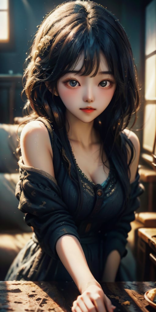 cute korean large-eyed girl,
Poster with an image of a girl made by straw, made of wire, 
masterpiece, best Quality, Tyndall effect, good composition, highly details, warm soft light, three-dimensional lighting, volume lighting, Film lighting, cinematic lighting, 

,