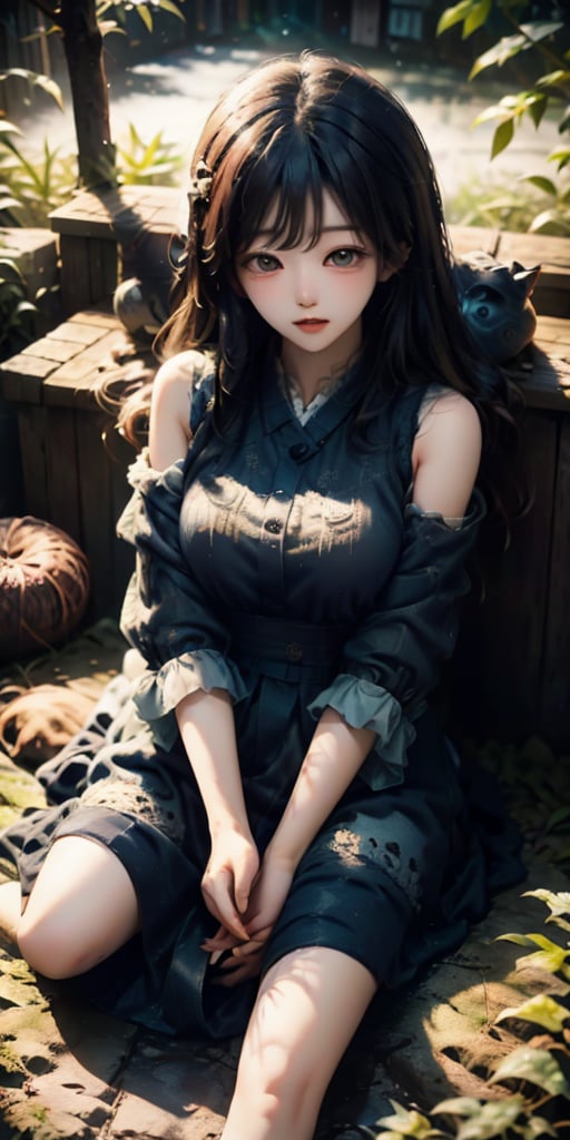 cute korean large-eyed girl, from above, 
A cat sleeping in a full moon night, 
masterpiece, best Quality, Tyndall effect, good composition, highly details, warm soft light, three-dimensional lighting, volume lighting, Film lighting, cinematic lighting, 
,     , ,