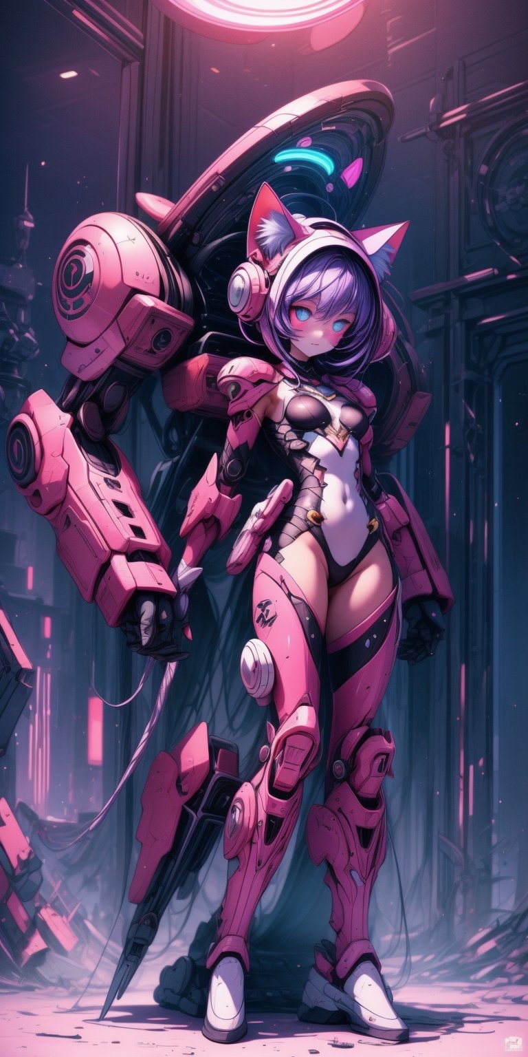exoskeleton, full body, from bottom, perfect face, light purple body suit, neon strip decoration
mecha musume, CAT WITCH,masterpiece,J ONI