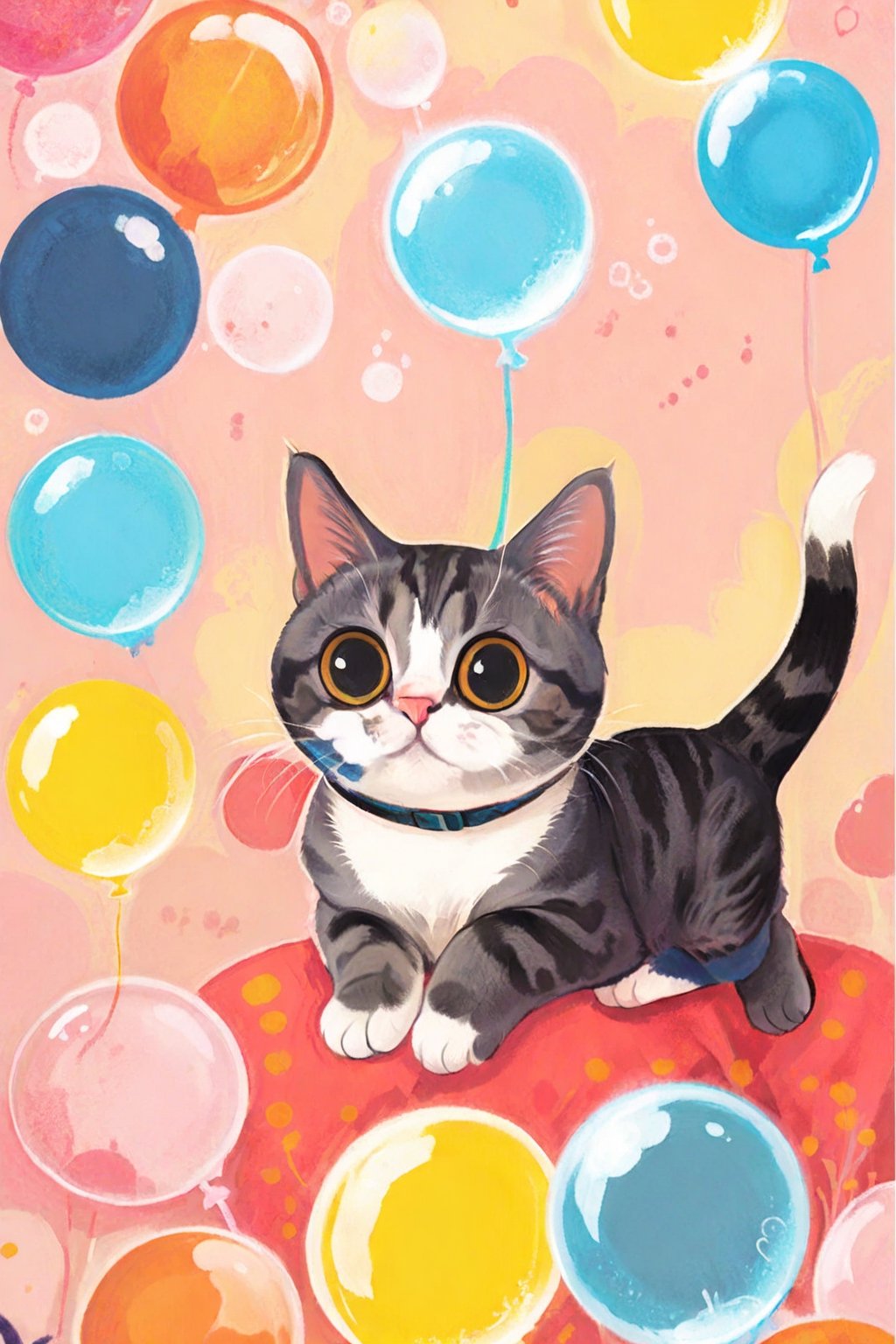 Fashion design, poster design, trendy, flat, pop style, american shorthair , cat 10 ตัว, bubble text, illustration, exquisite,