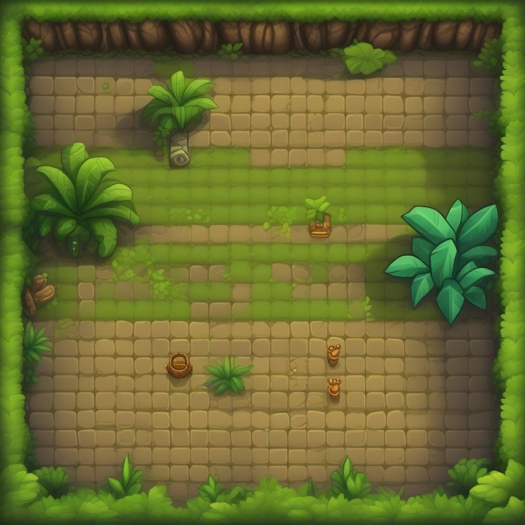 2d top-down game tileset, jungle, minimalist, hdr, game assets, square textures