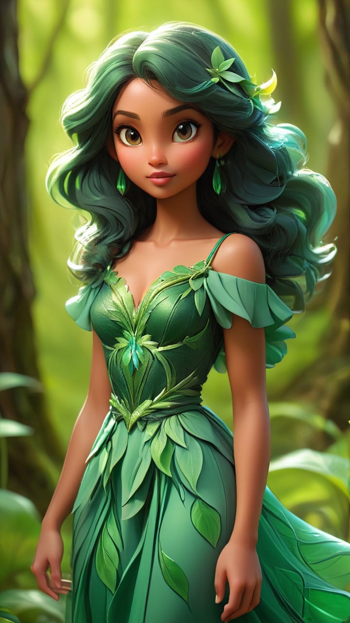  She wears a green leaf dress, her skin radiating an emerald glow, and she carries a green wand.
Style: Lively and harmonious, with a connection to nature and an aura of peace.
Background: Emerald Sprite is the protector of forests, nurturing plants and ensuring the health of her natural domain.
Keywords:
Lively: Animated, spirited, energetic.
Natural: Organic, pure, unrefined.
Harmonious: Balanced, peaceful, concordant.