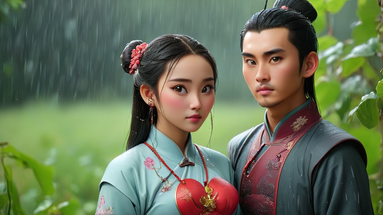 My heart is in the drizzle, ancient Chinese male and female 
