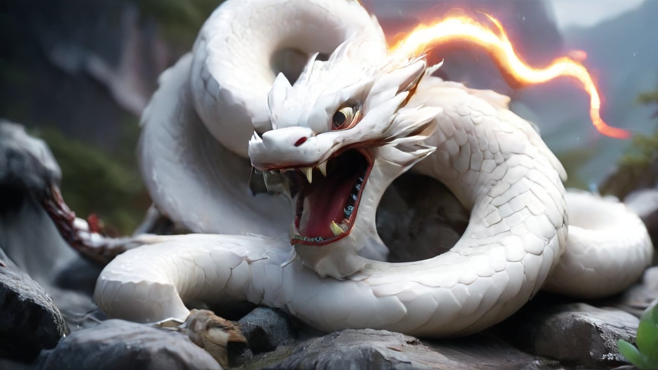 /create Prompt: Final confrontation between White Snake and antagonist. Intense battle scene atop a mountain. Medium shot. Lightning crackles as they clash, seeking vengeance. -fps 24 -gs 16 -motion 1 -Consistency with the text: 20 -style: 3D Animation -ar 16:9