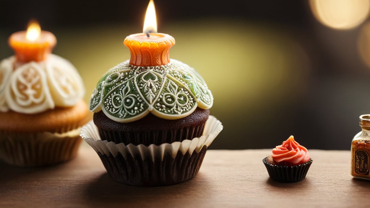 /create prompt:A giant fingertip gently nudging a tiny lantern adorned with intricate patterns. Miniature cupcakes and tiny drink cups are scattered on the table beneath. Captured in a macro shot, showcasing the detailed textures of the lantern and the finger's ridges, with a tilt-shift effect blurring the background. -neg opposite of a uniform-sized scene -camera pan up -fps 24 -gs 16 -motion 1 -Consistency with the text: 22 -style: HD movies -ar 16:9
