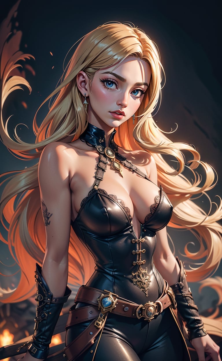 1girl, steampunk style, flowing blonde hair, boots,  detailed steampunk background, (masterpiece, top quality, best quality, official art, beautiful and aesthetic:1.2), extreme detailed, cinematic Lighting, ethereal light, intricate details, extremely detailed, incredible details, full colored, complex details, hyper maximalist, gorgeous light and shadow, detailed decoration, detailed lines. masterpiece, best quality, HDR, UHD, fair skin, beautiful face,more detail 