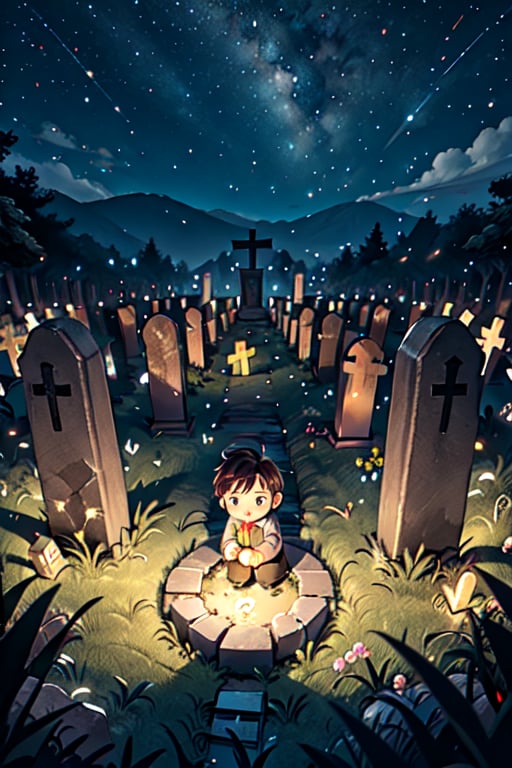 little kid by a grave 