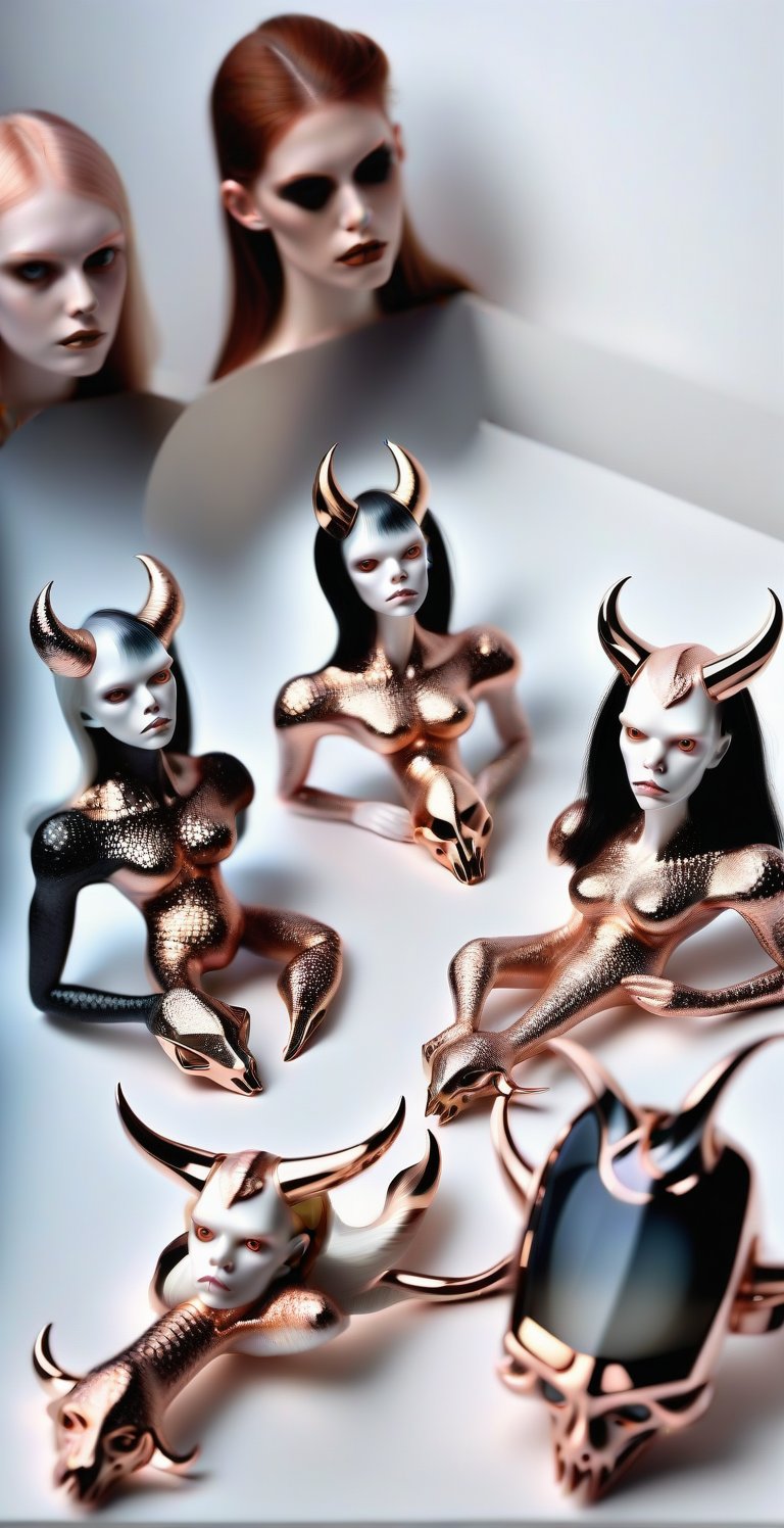 demon models albino, all in rose gold, nacar and onix shine