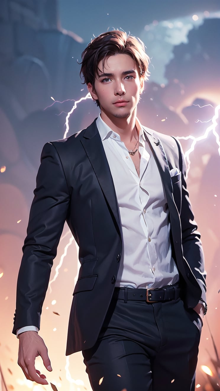 A fantastic painting of a man in a suit, by Greg Rutkowski and Alphonse Mucha. Trending on Artstation, 8k HD wallpaperj GTA 5 cover, official media, beautiful, very beautiful, detailed, high quality, wallpaper 4K, epic, trending on artstation and behance, dynamic lightning, intricate details, energetic composition, golden ratio, concept ,Color Booster