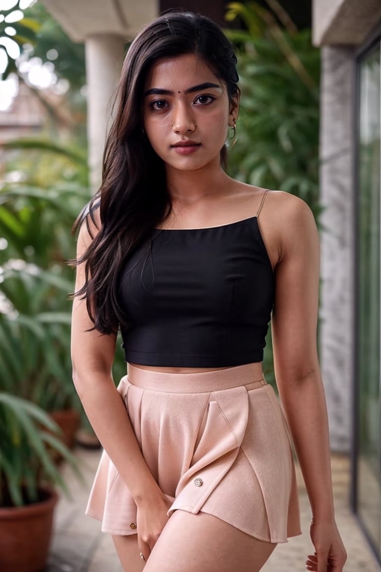 gap between thighs, (saturation: 1.2),rashmika, short skirt