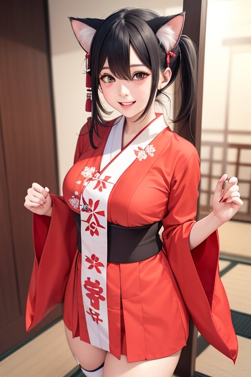 a  cat-girl  wearing Japanese miko suit.