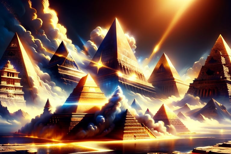 photo r3al, detailmaster2, masterpiece, photorealistic, 8k UHD, best quality, ultra realistic, ultra detailed, hyperdetailed photography, real photo, illuminati, pyramids, one eye, (masons symbolism), pyramid as heads, with pyramids in the back ground