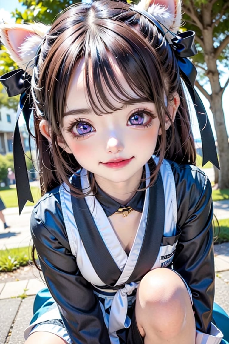 ((anime chibi style)), cute looking kitten with adorable eyes in the park, dynamic angle, depth of field,mxgg,Rui_KISUGI