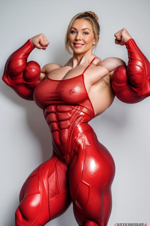 ( Bodybuildings most muscular pose:1.5)Velma,  Lara Croft. Meg Griffin, A European nog breasted pin up star,,  A heavily muscled iffb pro female bodybuilder,  Portrait of 2 beautiful women, cute face, german, wearing tight stretchy translucent red latex catsuit,(seamless Latex)(olive latex) seamless suit (character sheet),  masterpiece, neutral background, perfect face, style: shiniez