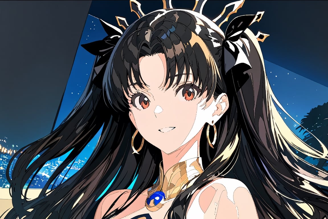  (masterpiece, top quality, best quality), (1girl), full body,portrait, extreme detailed,Cogecha,ishtar \(fate\),8k,high resolution,smile,face looking into camera,night,starry sky,panoramic
