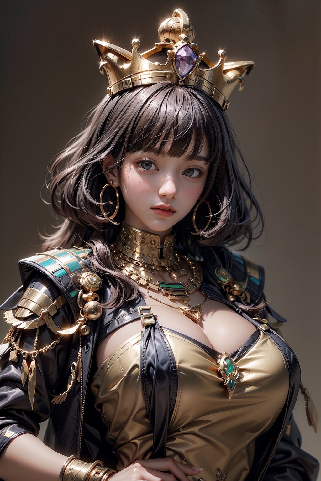 Ultra quality,Extreme realistic, high res definition, ultra photorealistic ultra detailed, RAW picture,
Beautiful ancient Egyptian lady, wearing  sleeveless tunic worn, beautiful female figure,Long straight hair, ,ancient egyptian clothes,1 girl, (((Gorgeous huge gold necklace, gorgeous gold bracelets, gorgeous gold crown, gorgeous gold scepter, gorgeous gold belt、Gorgeous golden female armor))),(face portrait), Style: hyper-realistic, 8k Ultra HD, inspired by Pixar, Cinema 4D,Egypt,young girl,egyptian, black cat ear,CAT WITCH,full body shot, holding a Degiant scythe,Detailedface,egypt