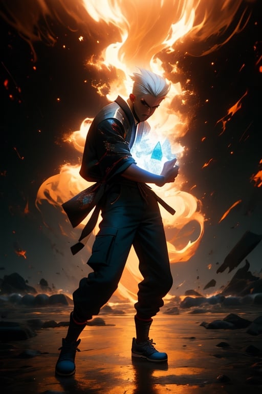 an accurate and detailed full-body shot of a male superhero character, thirty years old, Japanese, black short hair, black adidas tracksuit with tactical elements, thin, short beard, cyberpunk style, dark cargo jeans, black combat boots, Air flow, water flow, Scenes illuminated by dramatic lighting, highlighting the symmetrical beauty of the scene. displaying an elegant posture, The entire scene is captured with a wide-angle lens, creating a 12K raw photo sense of epic scale. Exquisitely perfect symmetric very gorgeous face, Exquisite delicate crystal clear skin, Detailed beautiful japan eyes, perfect slim body, slender and beautiful fingers, nice hands, perfect hands carry a mobile phone,
,r1ge,lighting