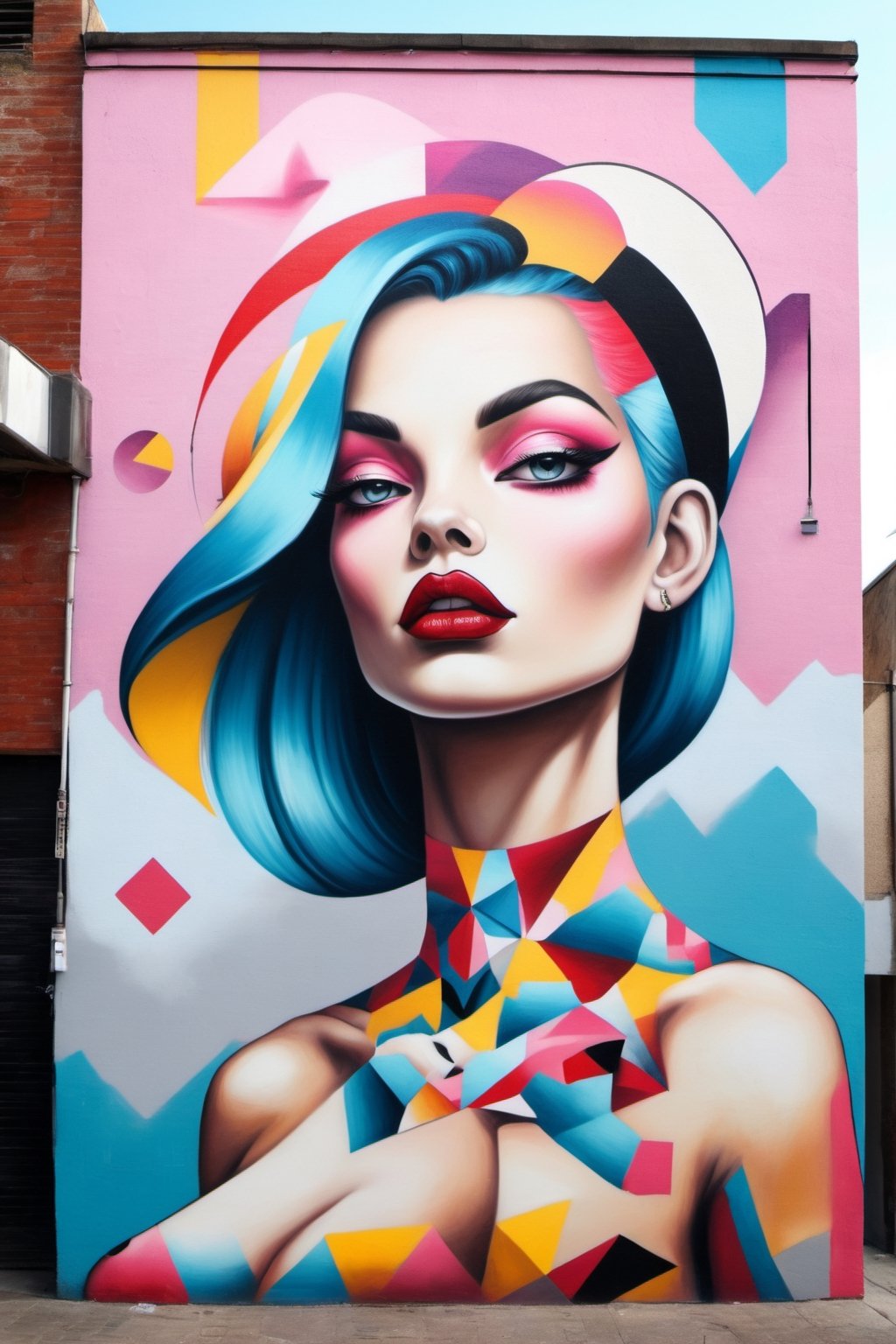 Street art, with its contemporary sensibility and a blend of geometric and surreal forms, conveys beauty,LinkGirl,DonM3l3m3nt4lXL,glitter