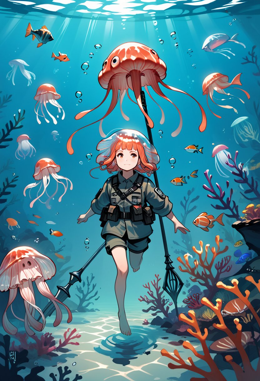 score_9, score_8_up, score_7_up, a ((jellyfish_girl)), ((jellyfish head)), soldier, holding_polearm , siren clothing, underwater, fish_ears, head_fins, extra_arms, swimming, scylla 
