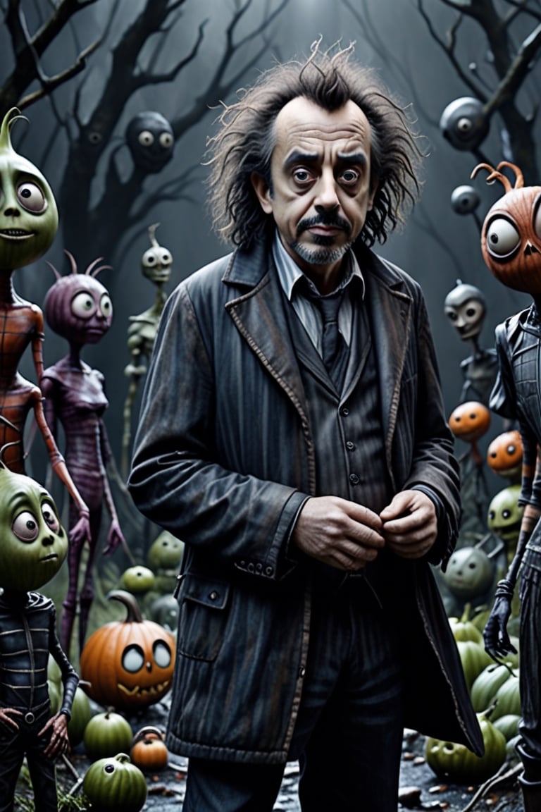 (Hyper Realistic), highest quality photos , 16k,HD, characters tim burton style.webp in perfect clarity and amazing detail