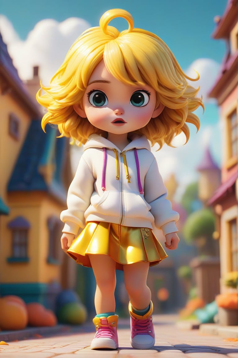 4d photographic image of full body image of a cute little chibi girl, surreal, gold hair, vivid colours octane render trending on artstation, artistic photography, photorealistic concept art, soft natural volumetric cinematic perfect light, UHD white background, Dream House, Disney style, Disney Pixar style,score_9, modern Disney, SDXL,Cartoon