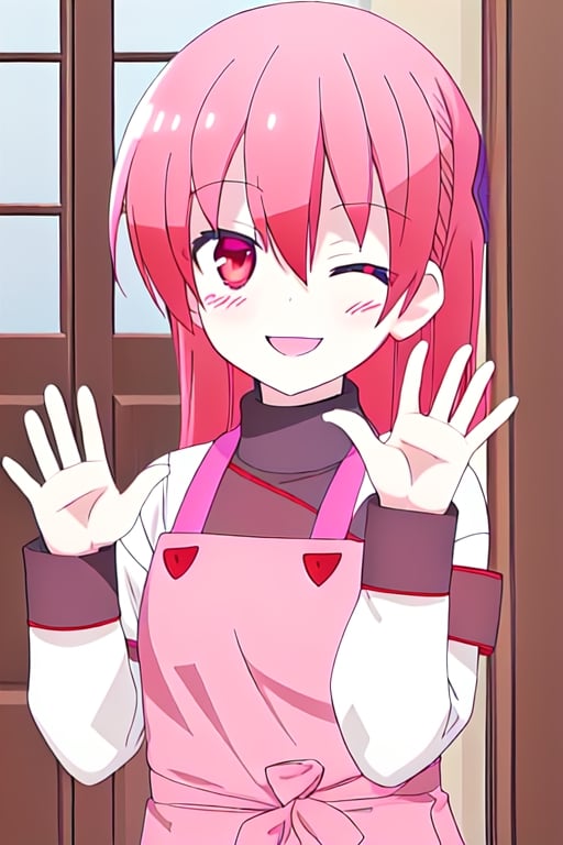 Tsukasa Smiling with her eyes closed and blushing And waving