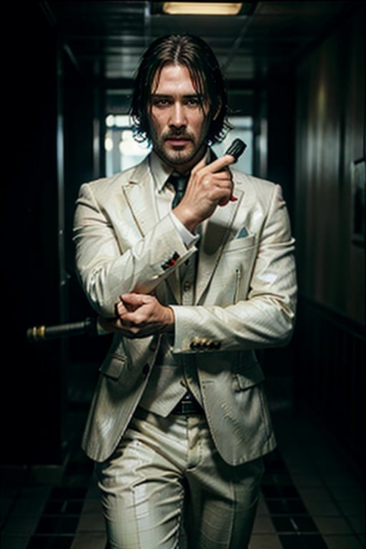 ((Panoramic and open wide shot)), masterpiece, excellent quality, 
perfect hands,epic running fast shooting machine gun with flames, photo realistic "John Wick", shooting a gun singing ((wearing a bright white suit and guitar and singing into a microphone))
different weapons
knives, katanas, submachine guns, grenades, in a shootout with other men, thriller style, aggressive pose, modern black and white Gucci suit, armed gun, photorealistic, highly detailed, blurry photo, intricate, incredibly detailed, super detailed, gangster texture, detailed , crazy, soft lights and shadows
