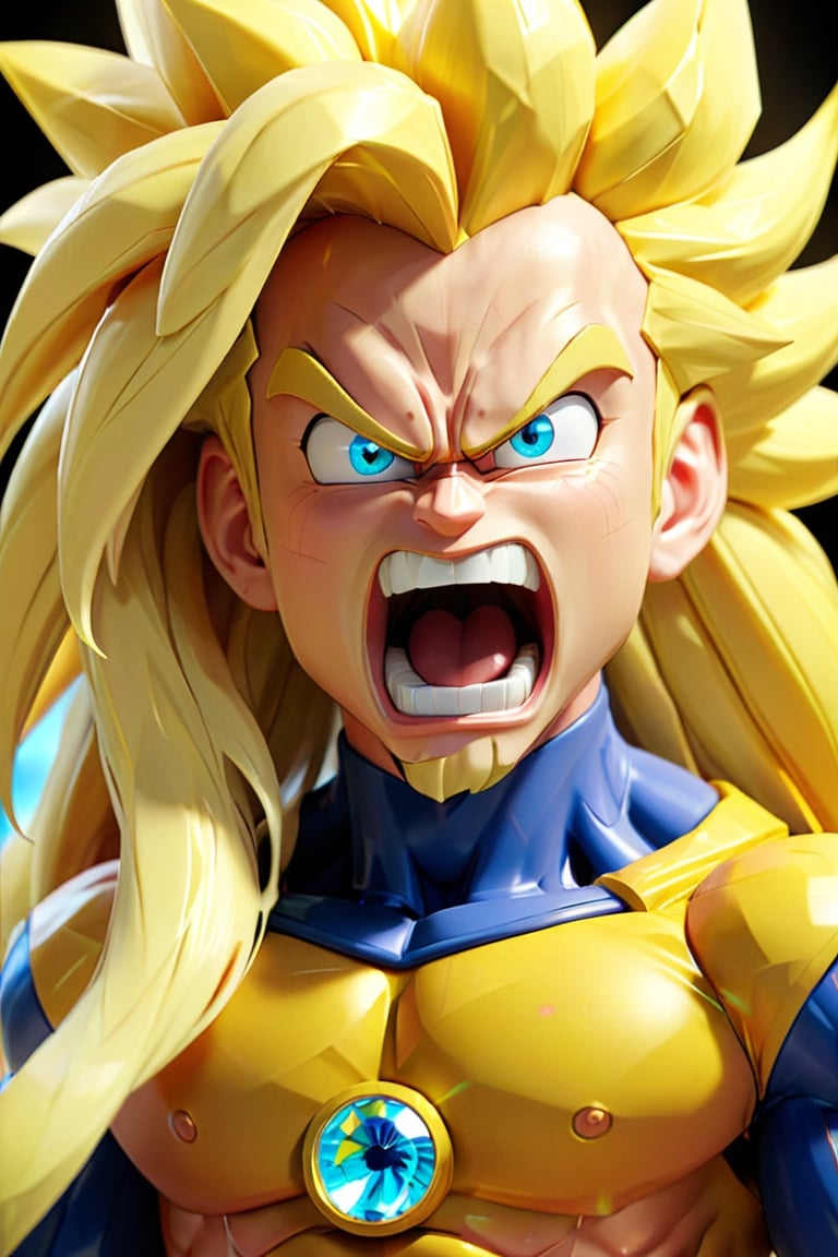 (a screaming vegeta super saiyan 3 in Dragon Ball ), with glowing very long yellow hairs, small and cute, (eye color switch), (bright and clear eyes), anime style, depth of field, lighting cinematic lighting, divine rays, ray tracing, reflected light, glow light, side view, close up, masterpiece, best quality, high resolution, super detailed, high resolution surgery precise resolution, UHD, skin texture,full_body