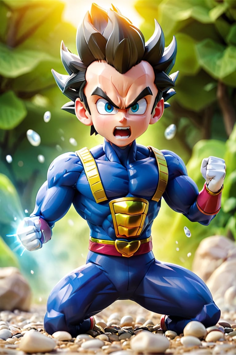 1boy, a vegeta power up floating above the ground, ground start breaking, stone and pebble floating, energy field emited from his body, viewed from bellow, camera view, dynamic field of view, cartoon camera style, panoramic, ultra wide angle, spherical perspective view, action cam