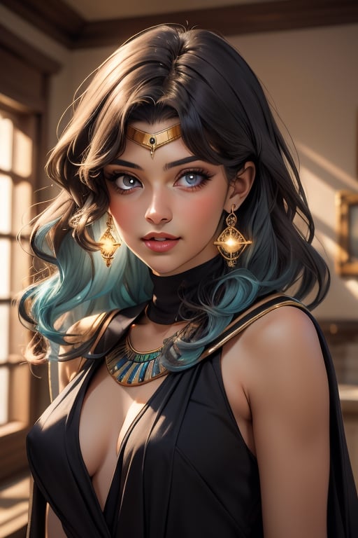 An incredibly beautiful young femme fatale with aquamarine eyes, long curly aquamarine hair, dressed in a long ancient Greek chiton. Masterpiece, perfect image, realistic shots, detailed study of faces, full-length image, 8k, detailed image. extremely detailed illustration, a real masterpiece of the highest quality, with careful drawing. Full-length image. ,sailor neptune, mature woman egypt, egyptian, mature woman,michiru