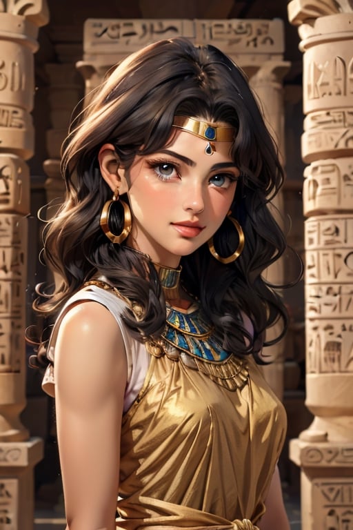 An incredibly beautiful young femme fatale with long curly aquamarine hair, aquamarine eyes, long curly aquamarine hair, dressed in a long ancient Greek chiton. Masterpiece, perfect image, realistic shots, detailed study of faces, full-length image, 8k, detailed image. extremely detailed illustration, a real masterpiece of the highest quality, with careful drawing. Full-length image. ,sailor neptune, mature woman, egypt, egyptian, mature woman,michiru