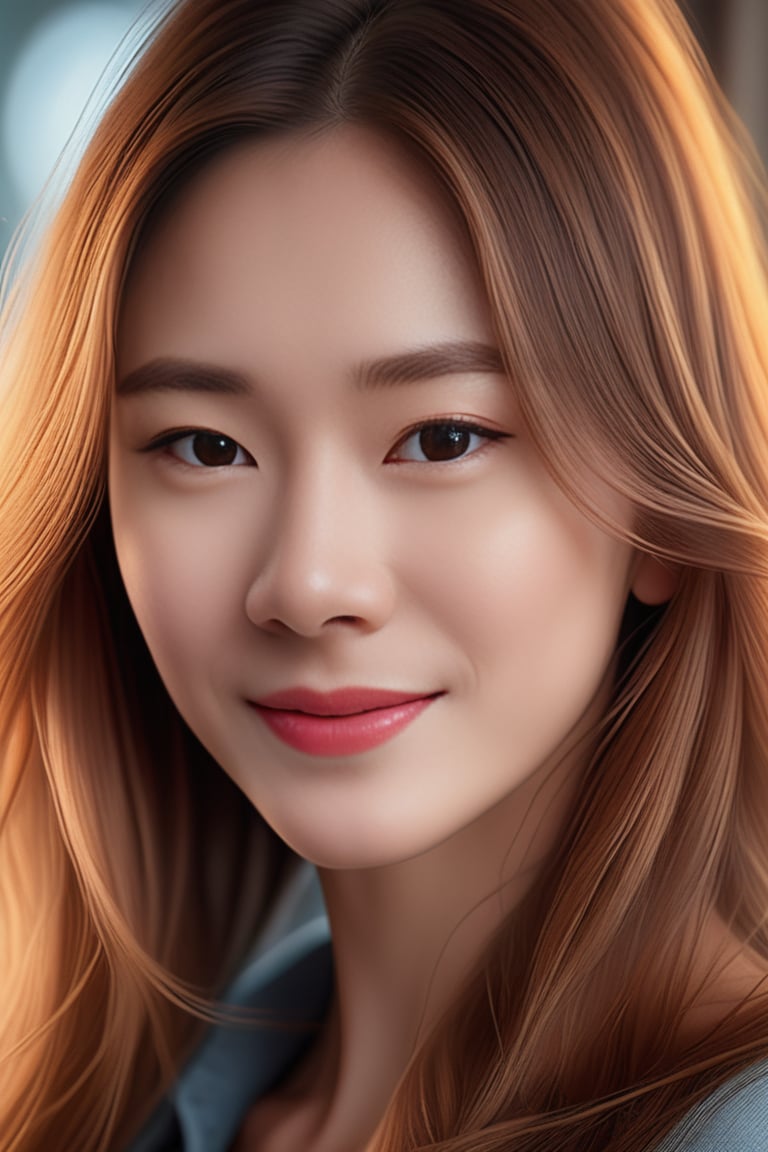 Beautiful woman, high detail, portrait, elegant, delicate features, emotional expression, masterpiece, 8k resolution, Extremely high-resolution details, realism pushed to extreme, fine texture, incredibly lifelike, looking at viewer, solo focus, realistic, photorealistic, ultra realistic photograph, Exquisite details and textures, grainy, face details, real face, smile,1girl, brown hair,