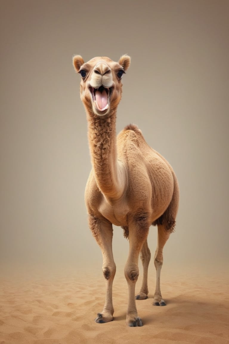 a hilarious and whimsical digital illustration of a cute camel with an uproarious and comical expression, sure to bring laughter and joy, perfect for humorous posters and greeting cards
 ,strwbrrxl