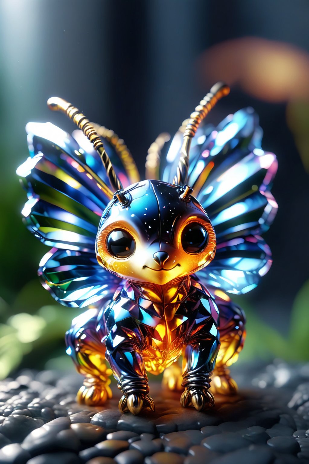 create a crazy litle alien bug, that is the cutest thing, Crystal style,glass shiny style,DonM1r0nF1l1ng5XL,zhibi