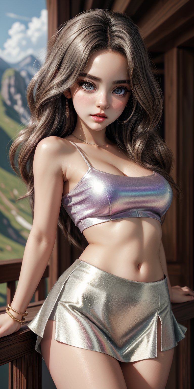 cute beautiful girl in high hills, crop top underboob, niples, short silky skirt, kissing,(highres, highly detailed:1.3), highly detailed face, delicate eyes, perfect_eyes, two Heavy eyelids, modeling and dynamic pose, cinematic lighting, vibrant colors, Detailedface,crop shirt underboob,